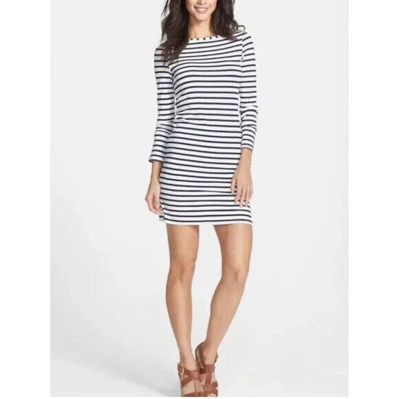 Mott 50 Navy White Striped Pullover Midi‎ Dress UPF 50 Size S Beach Vacation Sun - Picture 1 of 10